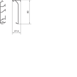 Product Cross Section Complete Spodní díl lišty, výšky 80 mm Kanál PVC
