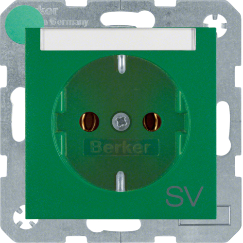 47501913 Zásuvka SCHUKO s potiskem "SV" (napájení), S.1/B.x,  zelená mat