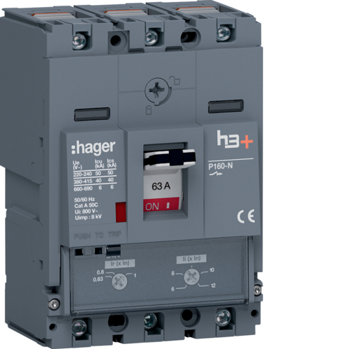 HNS063DC Kompaktní jistič h3+ P160 TM 40 kA,  3-pólový, In 63 A