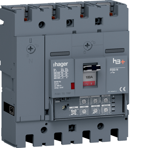 HNT101JR Kompaktní jistič h3+ P250 LSI 40 kA,  4-pólový, In 100 A