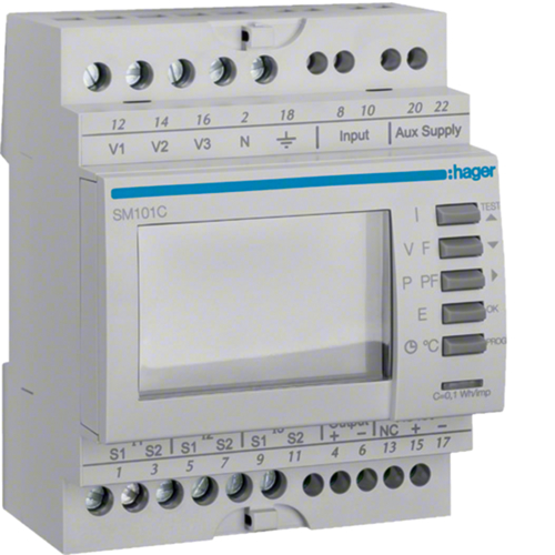 SM101C Multifunkční měřicí přístroj s LCD a komunikací RS485 na DIN